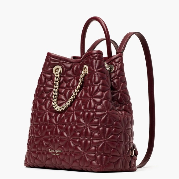 Kate Spade-Bloom-Med Backpack-Smooth Napa Leather-Grenache-Spade Flower - Picture 5 of 7